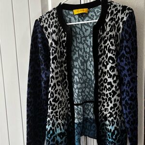 St. John Collection Black and Blue Animal Print cardigan